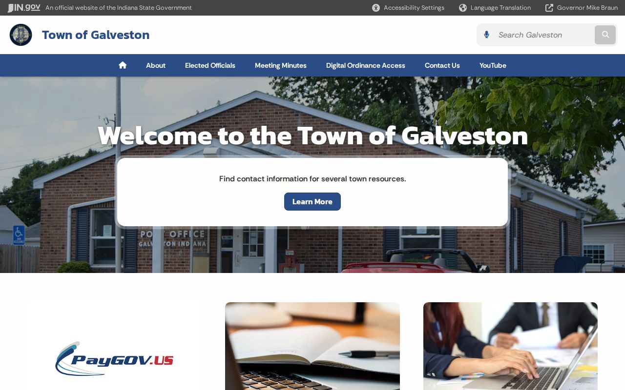 Official Galveston Town Hall page with town contact and weekday hours