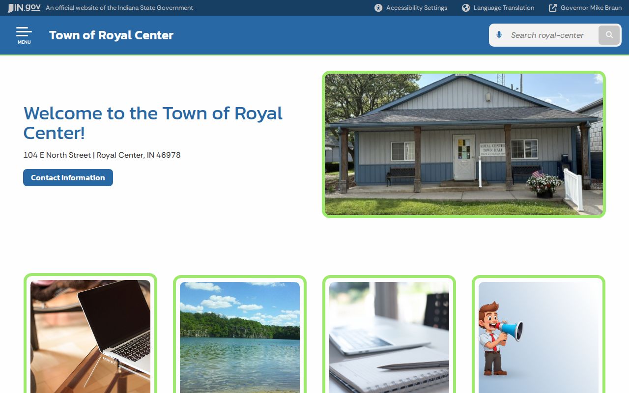 Official Royal Center town page with Town Hall and community information