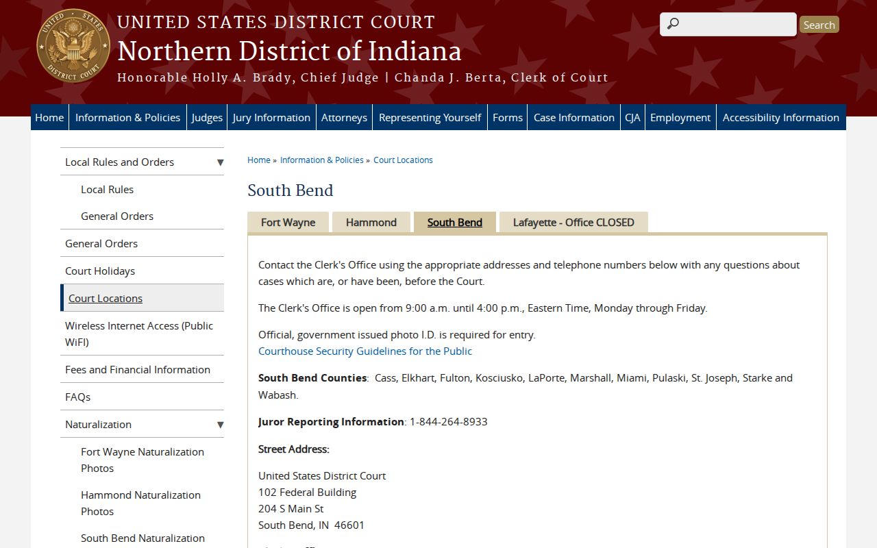 Cass County arrest warrant federal South Bend jurisdiction