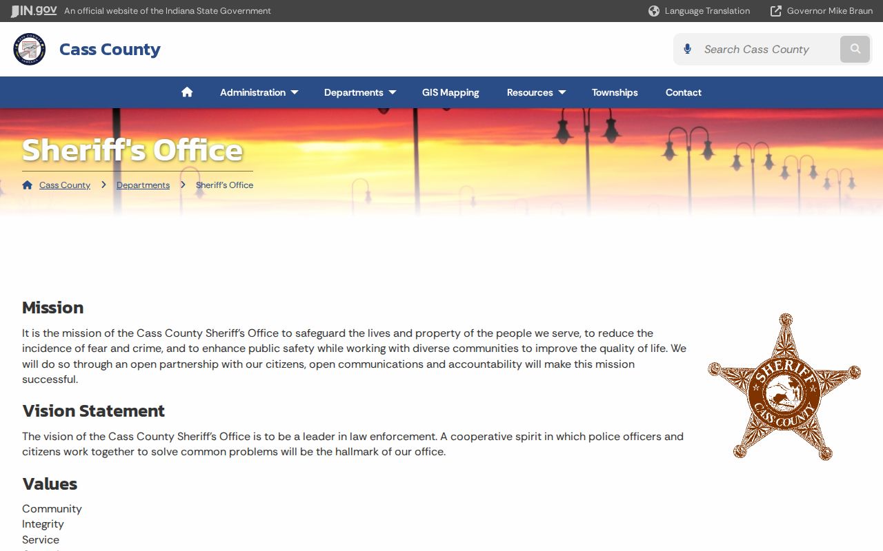 Cass County warrant records Sheriff contact page
